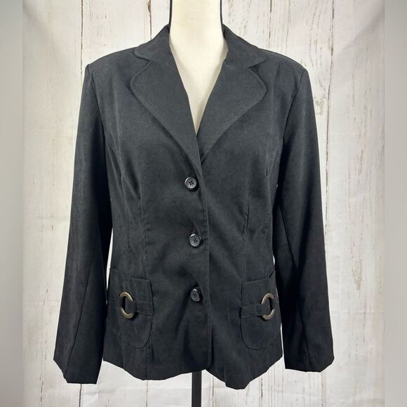 Black Women’s Blazer with Rust Metal Ring Pocket Detail Classic & Chic - Picture 5 of 7
